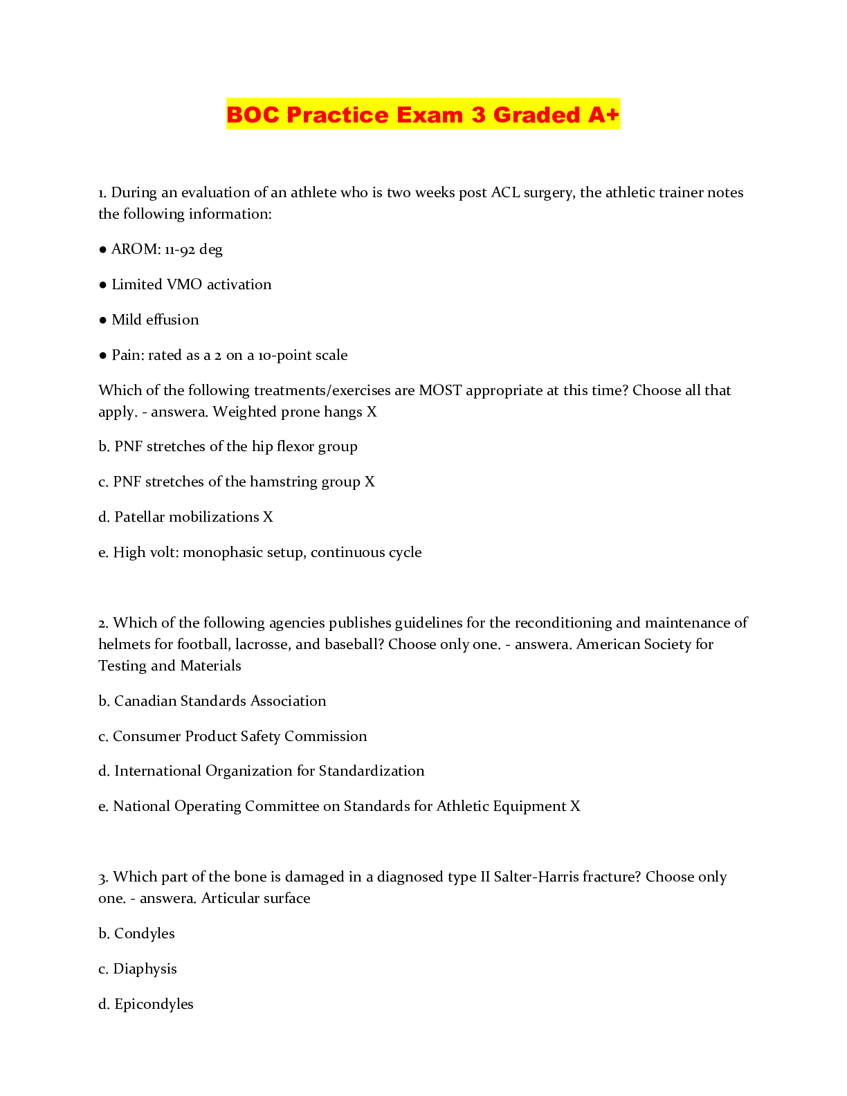 Preview image of BOC Practice Exam 3 Graded A+ document